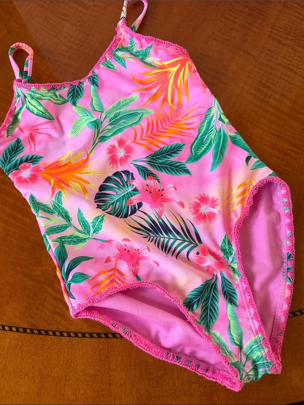 New Juicy Couture Girls Pink Tropical Floral One-Piece Swimsuit size 6